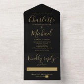 Moderne Minimalistische Schwarz-Gold-Script-Hochze All In One Einladung (Innen Boden)
