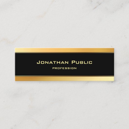 Moderne Minimalistische Schwarz-Gold-Vorlage Mini Visitenkarte (Vorderseite)