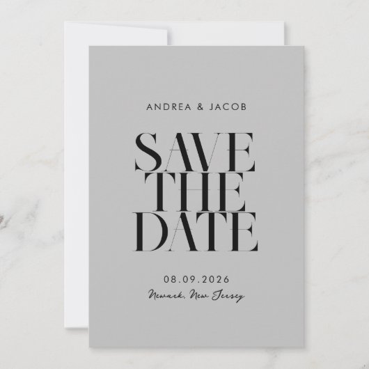 Moderne Minimalistische Schwarz-Grau-Chic-Hochzeit Save The Date (Vorderseite)