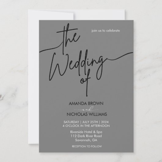Moderne Minimalistische Schwarz-Grau-Hochzeit Einladung (Vorderseite)
