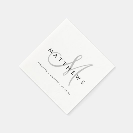 Moderne Minimalistische Schwarz-Grau-Monogramm-Hoc Serviette (Ecke)