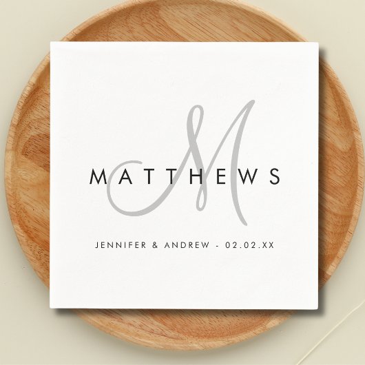 Moderne Minimalistische Schwarz-Grau-Monogramm-Hoc Serviette