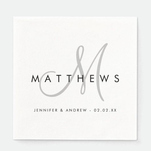 Moderne Minimalistische Schwarz-Grau-Monogramm-Hoc Serviette