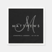 Moderne Minimalistische Schwarz-Grau-Monogramm-Hoc Serviette (Vorderseite)