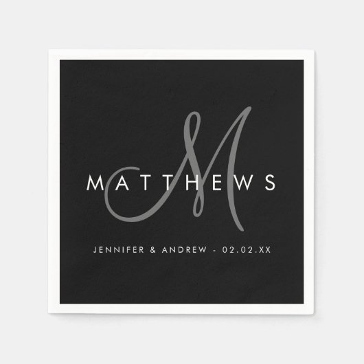 Moderne Minimalistische Schwarz-Grau-Monogramm-Hoc Serviette (Vorderseite)