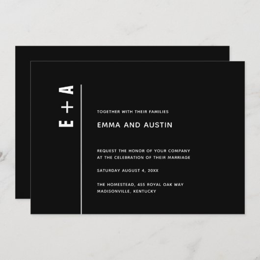 Moderne Minimalistische Schwarz kühne Initialen Ho Einladung (Vorne/Hinten)