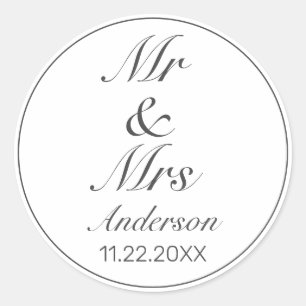 Moderne Minimalistische Schwarz MR MRS. Wedding Runder Aufkleber