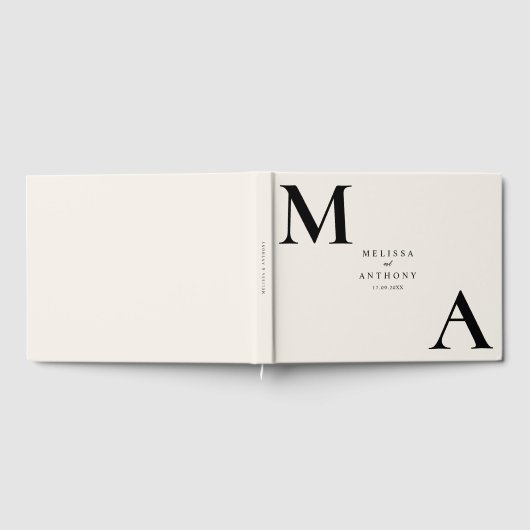 Moderne Minimalistische Schwarz- und Ecru-Hochzeit Gästebuch (Voll)