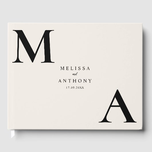 Moderne Minimalistische Schwarz- und Ecru-Hochzeit Gästebuch (Vorderseite)