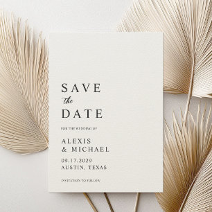 Moderne Minimalistische Schwarz- und Ecru-Hochzeit Save The Date