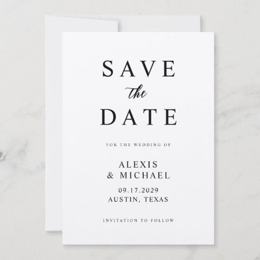Moderne Minimalistische Schwarz- und Ecru-Hochzeit Save The Date (Vorderseite)