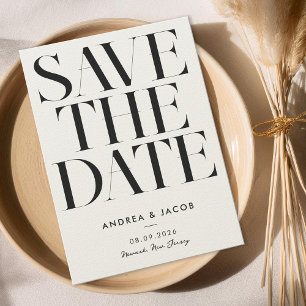 Moderne Minimalistische Schwarz- und EcruChic-Hoch Save The Date