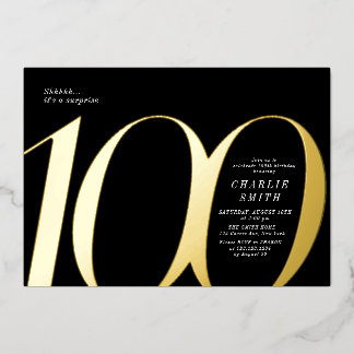 Moderne minimalistische Schwarz und Gold 100. Gebu Folieneinladung