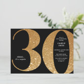 Moderne minimalistische Schwarz und Gold 30. Gebur Einladung (Stehend Vorderseite)