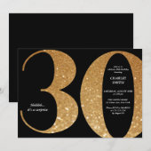 Moderne minimalistische Schwarz und Gold 30. Gebur Einladung (Vorne/Hinten)