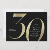 Moderne minimalistische Schwarz und Gold 30. Gebur Einladung (Vorderseite)