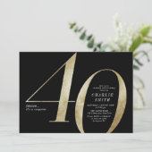 Moderne minimalistische Schwarz und Gold 40. Gebur Einladung (Stehend Vorderseite)