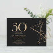 Moderne minimalistische Schwarz und Gold 50. Gebur Einladung (Stehend Vorderseite)