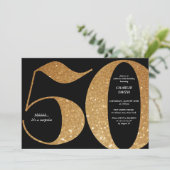 Moderne minimalistische Schwarz und Gold 50. Gebur Einladung (Stehend Vorderseite)