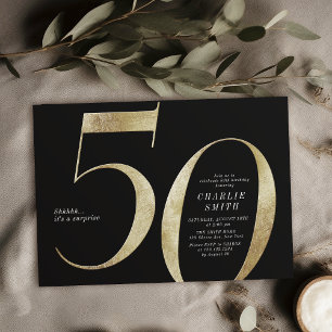 Moderne minimalistische Schwarz und Gold 50. Gebur Einladung