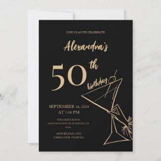 Moderne minimalistische Schwarz und Gold 50. Gebur Einladung