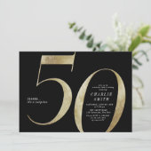 Moderne minimalistische Schwarz und Gold 50. Gebur Einladung (Stehend Vorderseite)