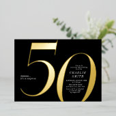 Moderne minimalistische Schwarz und Gold 50. Gebur Folieneinladung (Stehend vorne)