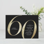 Moderne minimalistische Schwarz und Gold 60. Gebur Einladung (Stehend Vorderseite)