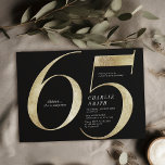Moderne minimalistische Schwarz und Gold 65. Gebur Einladung<br><div class="desc">Moderne minimalistische 65. Geburtstagsfeier mit stilvollen Imitate Goldfolie Nr. 65 und Ihrem Party Details in klassischen Serif-Schriftart auf schwarzem Hintergrund,  einfach und elegant,  große Überraschung Erwachsenengeburtsstimme für Damen und Herren.</div>