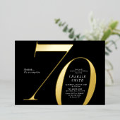 Moderne minimalistische Schwarz und Gold 70. Gebur Folieneinladung (Stehend vorne)