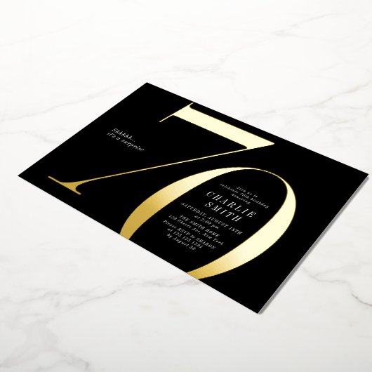 Moderne minimalistische Schwarz und Gold 70. Gebur Folieneinladung (Gedreht)