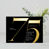 Moderne minimalistische Schwarz und Gold 75. Gebur Folieneinladung (Stehend vorne)