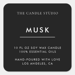 Moderne Minimalistische Schwarz-Verpackungs-Kerzen Quadratischer Aufkleber