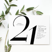 Moderne minimalistische Schwarz-Weiß 21. Geburtsta Einladung