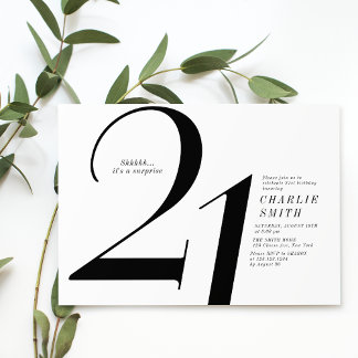 Moderne minimalistische Schwarz-Weiß 21. Geburtsta Einladung