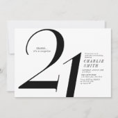 Moderne minimalistische Schwarz-Weiß 21. Geburtsta Einladung (Vorderseite)