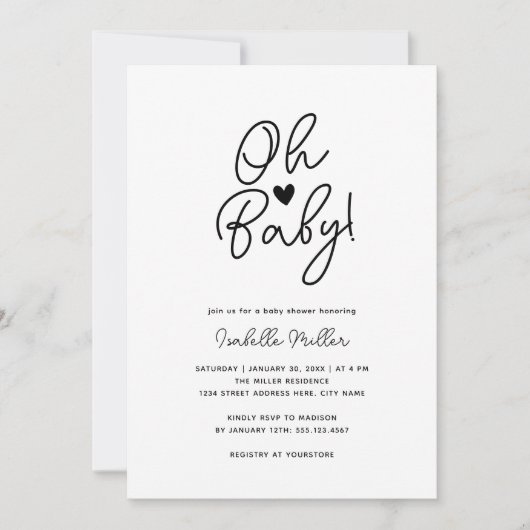 Moderne Minimalistische Schwarz-Weiß-Babydusche Einladung (Vorderseite)