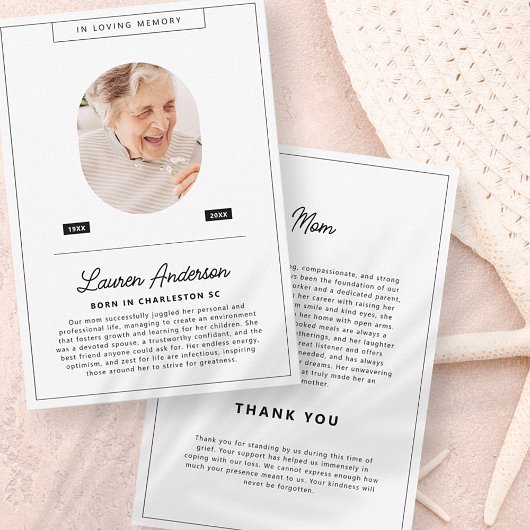 Moderne Minimalistische Schwarz-Weiß-Beerdigung Dankeskarte