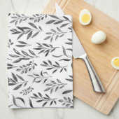 Moderne Minimalistische Schwarz-Weiß-Blätter  Geschirrtuch (Viertel Falte)