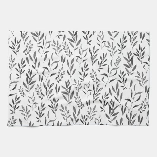 Moderne Minimalistische Schwarz-Weiß-Blätter  Geschirrtuch (Horizontal)