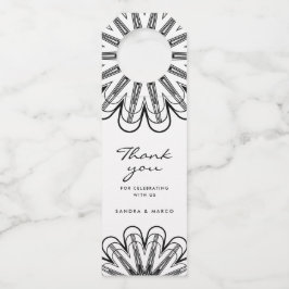 Moderne minimalistische Schwarz-Weiß-Blumen Flaschenanhänger