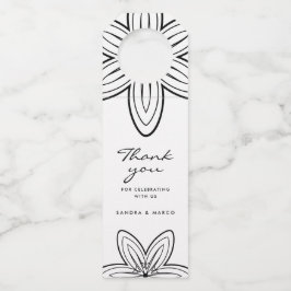 Moderne minimalistische Schwarz-Weiß-Blumen Flaschenanhänger