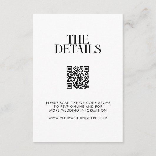 Moderne Minimalistische Schwarz-Weiß-Chic-Hochzeit Begleitkarte (Vorderseite)