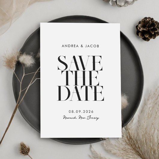 Moderne Minimalistische Schwarz-Weiß-Chic-Hochzeit Save The Date