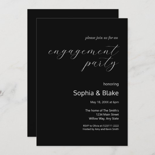 Moderne Minimalistische Schwarz-Weiß-Engagement-Pa Einladung (Vorne/Hinten)