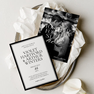 Moderne minimalistische Schwarz-Weiß-Foto-Hochzeit Einladung