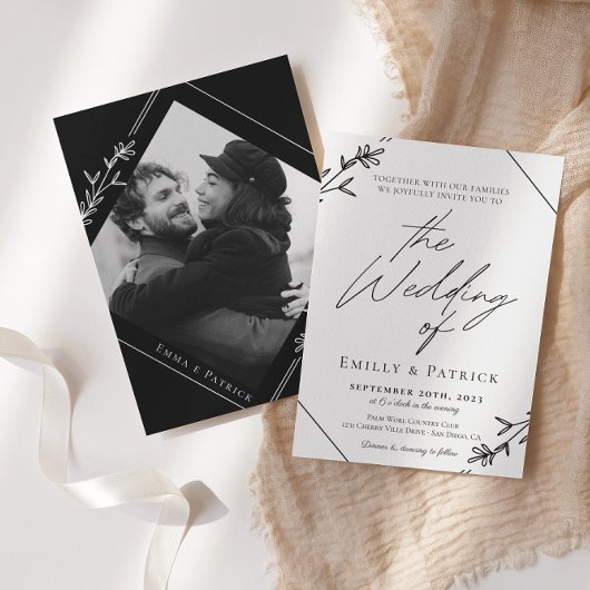 Moderne Minimalistische Schwarz-Weiß-Foto-Hochzeit Einladung
