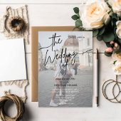 Moderne Minimalistische Schwarz-Weiß-Foto-Hochzeit Einladung