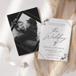 Moderne Minimalistische Schwarz-Weiß-Foto-Hochzeit Einladung