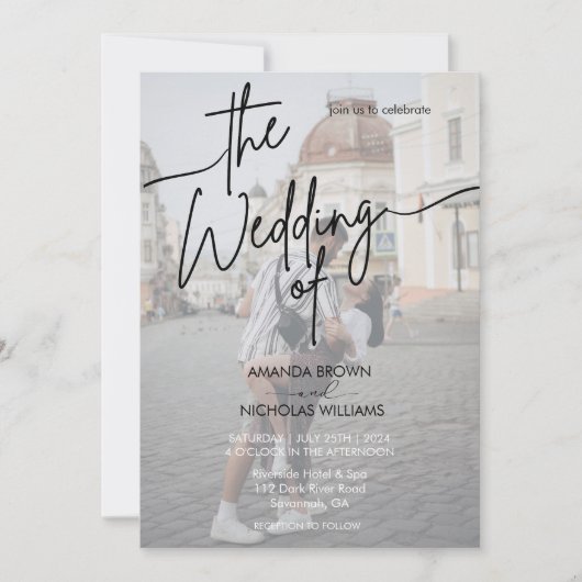 Moderne Minimalistische Schwarz-Weiß-Foto-Hochzeit Einladung (Vorderseite)